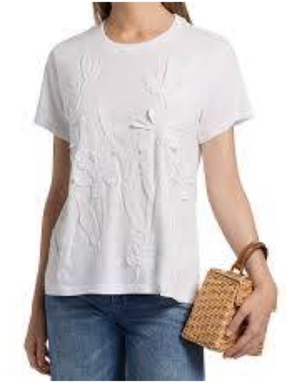 Johnny Was Antoinette Floral Appliquéd Crewneck Cotton T-Shirt.